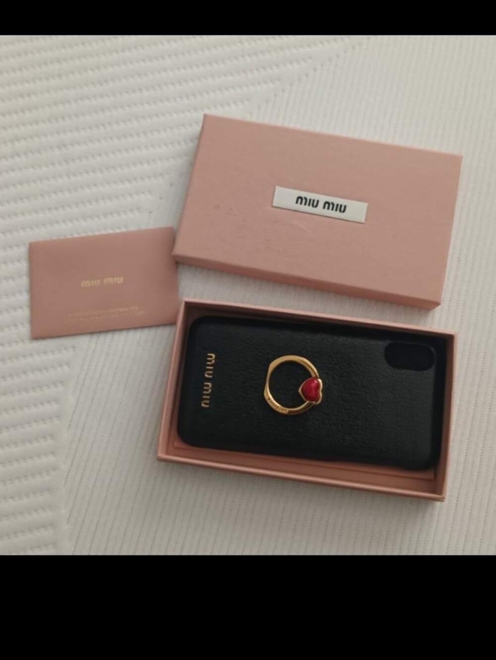 Miu Miu Black IPhone Case with Gold Ring and Red Heart Old iPhone Case7-8